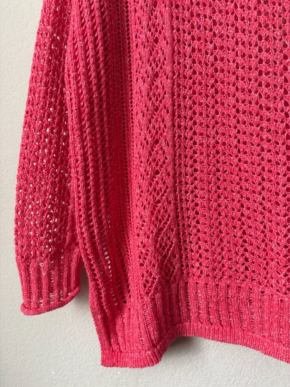 Chico’s Open Stitch Pullover Long Sleeve Lightweight Coral Pink Sweater - Picture 7 of 8